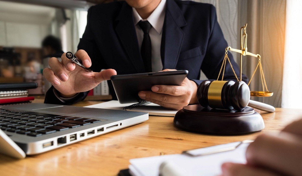 A lawyer getting ready for court